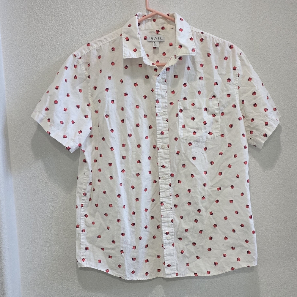 The Rail White shirt with Red dice Casual Button Down Shirt size Medium